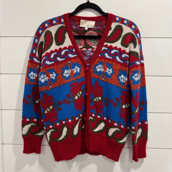 Carolina K red blue paisley print Sabina cardigan - Picture 5 of 8